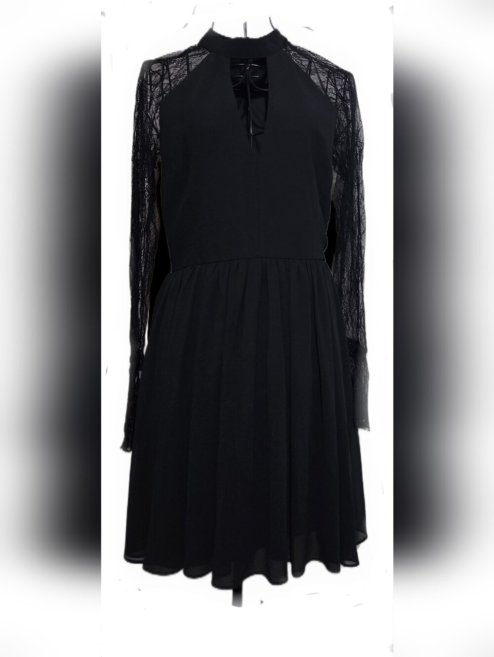 Elegant Black Long-Sleeve Lace Midi Dress